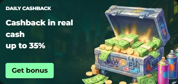 MySpinGo Casino daily cashback banner: up to 35% cashback in real cash